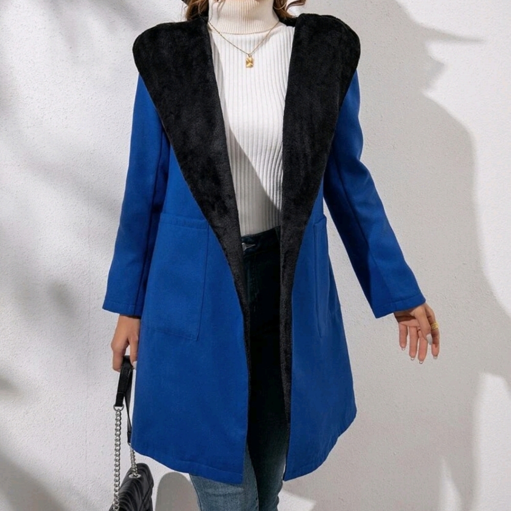 Open Front Hooded Overcoat With Belt - Picture 6 of 9